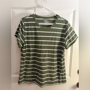 Time and Tru Green and White Striped Tee